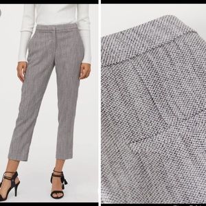 NEW H&M Black & White Light Gray Herringbone Print Slim Cigarette Trouser Pant
